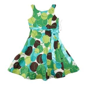 Girls Green Blue Polka Dot Fit & Flare Dress with Satin Bow Belt 10